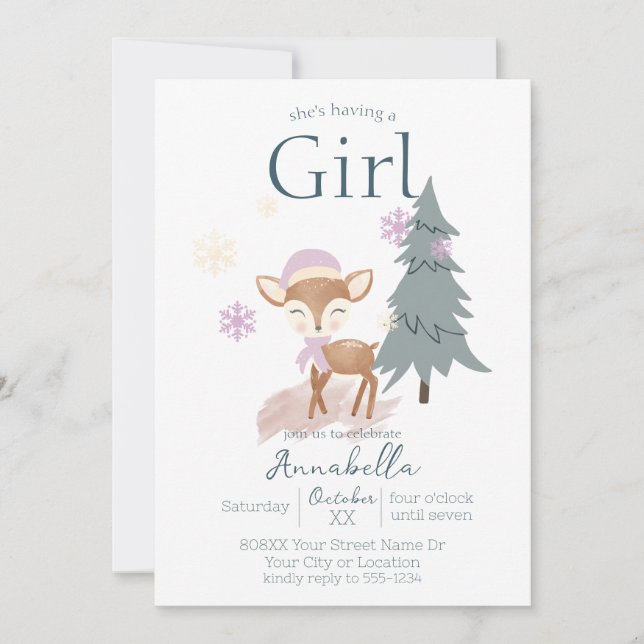 Invitation Joli faon femelle bébé cerf d'hiver (Devant)