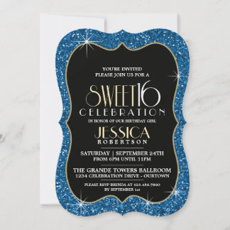 Invitation Joli Faux Blue Parties scintillant Sweet 16 Party