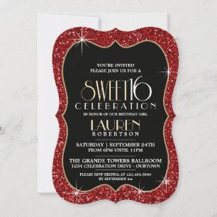 Invitation Joli Faux Red Parties scintillant Sweet 16 Invitat