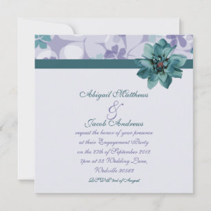 Invitation Joli Fiançailles à fleurs bleues violettes et Turq