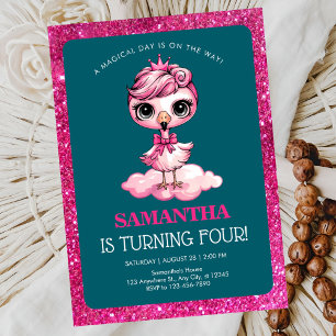 Invitation Joli flamant avec couronne d'anniversaire