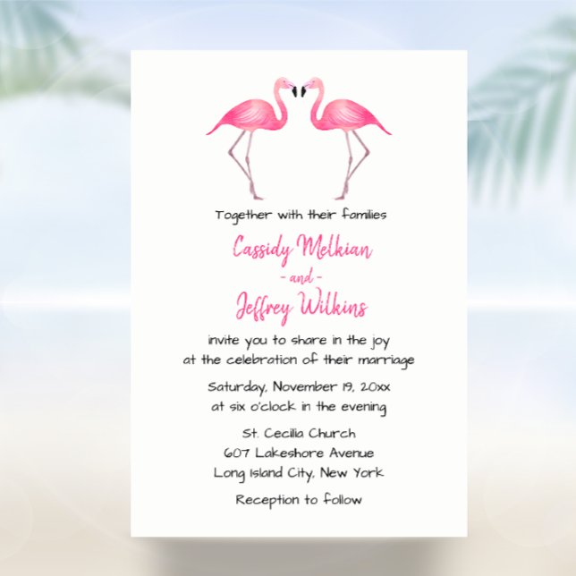 Invitation Joli Flamant rose Pink Beach Mariage tropical d'ét (Créateur téléchargé)