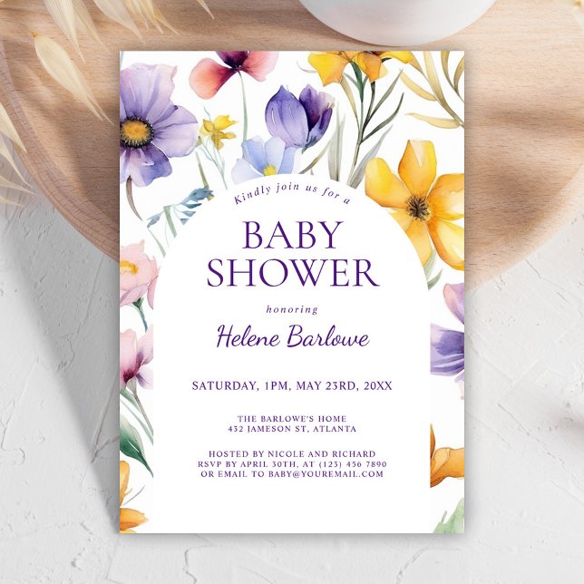 Invitation Joli Fleur sauvage Aquarelle Baby shower Floral (Cute Wildflower Watercolor Floral Baby Shower Invitation)