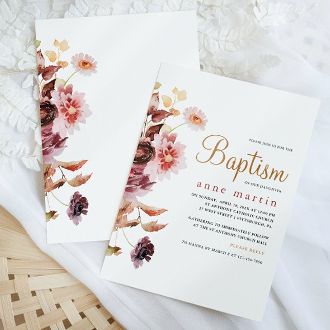Invitation Joli Fleur sauvage Bouquet Baptême floral de la fi (Créateur téléchargé)