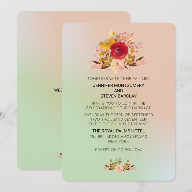 Invitation Joli Fleur sauvage Floral avec site Mariage (Devant / Derrière)