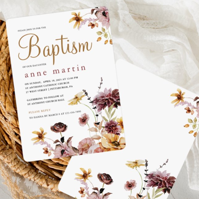 Invitation Joli Fleur sauvage Floral Girl's Baptism (Créateur téléchargé)