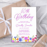 Invitation Joli Fleur sauvage pourpre Adulte 50e Anniversaire<br><div class="desc">Une jolie frontière fleur sauvage décore le fond de cette invitation pour 50 ans adulte. Les fleurs violettes, bleues, jaunes et oranges créent un design coloré et heureux pour célébrer cet anniversaire marquant. La calligraphie violette moderne et simple ajoute une touche tendance pour la garder fraîche. Le flux de lettrage...</div>