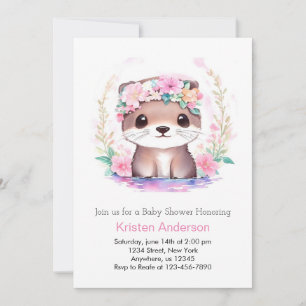 Invitation Joli Fleur sauvage rose Otter Baby shower de fille