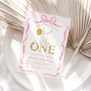 Invitation Joli Fleur sauvage rose Plaid Un lapin 1er anniver