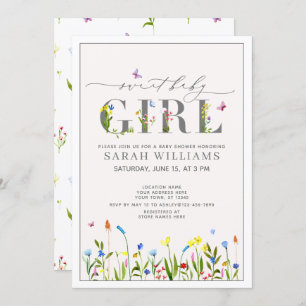 Invitation Joli Fleur sauvage Sweet Baby Girl Script douche