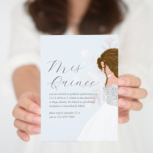 Invitation Joli Flocon de neige bleu hiver Cheveux foncé Mis 