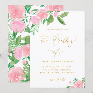 Invitation Joli Floral Faux Mariage de calligraphie or