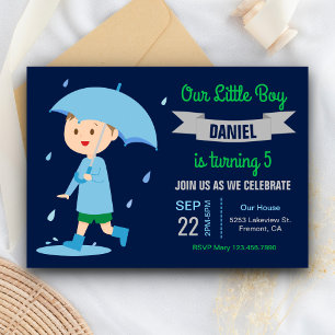 Invitation Joli garçon avec parapluie   Fête d'anniversaire p