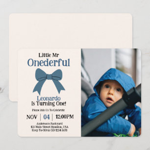 Invitation Joli garçon avec un nœud bleu Mr Onederful pour un