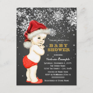 Invitation Joli Garçon Bébé Père Noël Flocon de Neige Baby Sh
