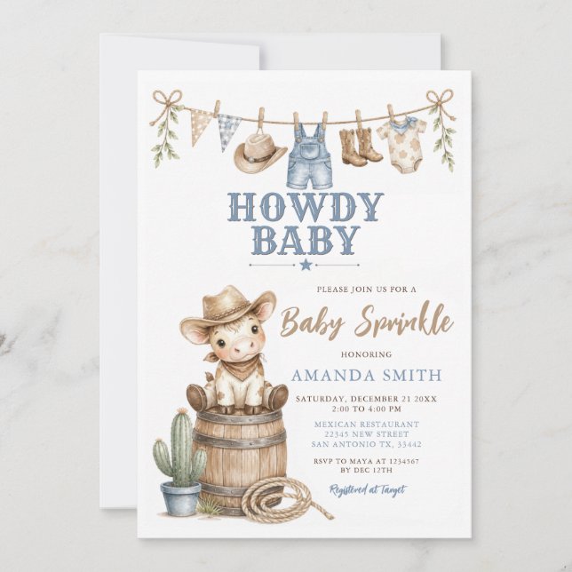 Invitation Joli Garçon Howdy Bébé Cow-Boy Bébé Sprinkle  (Devant)