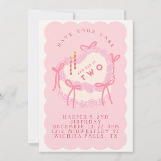 Invitation Joli gâteau cœur vintage adorable pour un deuxième