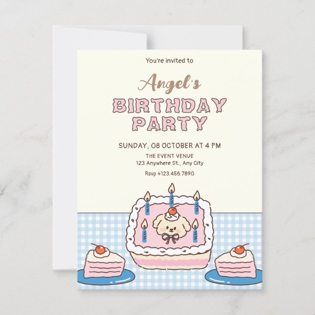 Invitation Joli gâteau d'anniversaire  (Devant)