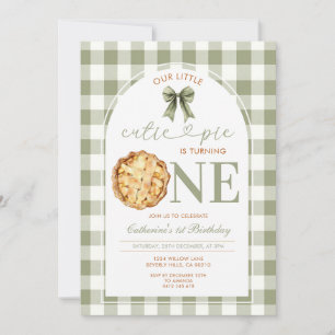 Invitation Joli gâteau de premier anniversaire à carreaux ver