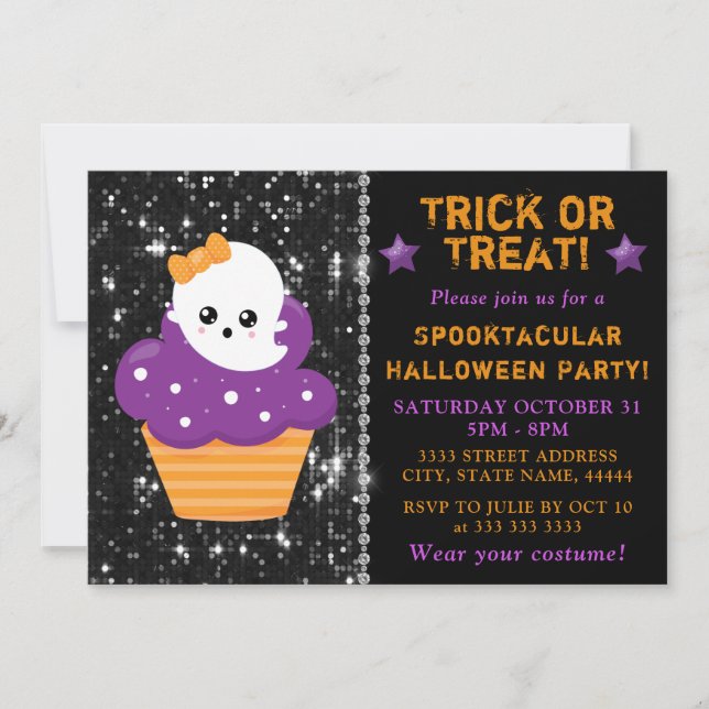 Invitation Joli gâteau d'Halloween fantôme pour fête d'enfant (Devant)