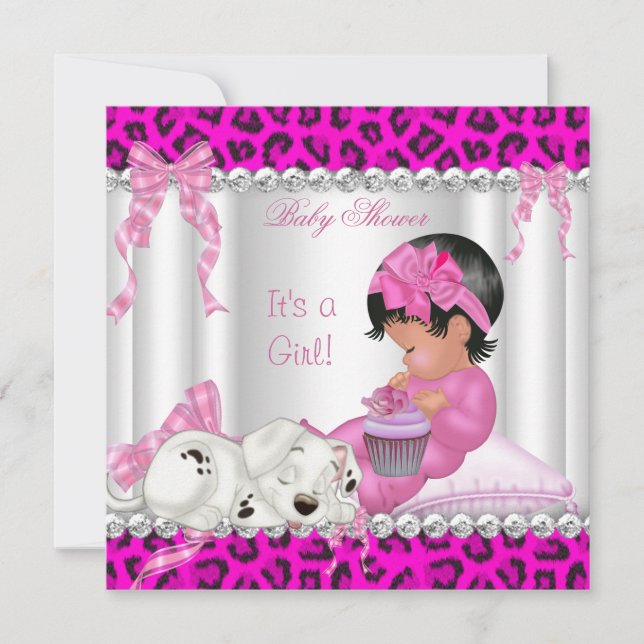 Invitation Joli gâteau pour fille de baby shower Rose Léopard (Devant)