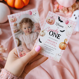 Invitation Joli Gingham Rose Citrouille pour un Premier Anniv