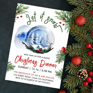 Invitation Joli globe de neige de Noël bleu en aquarelle pour
