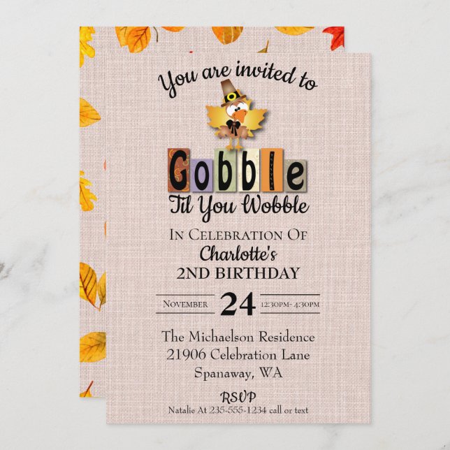 Invitation Joli Gobble Jusqu'À Ce Que Vous Tournez Anniversai (Devant / Derrière)