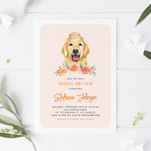 Invitation Joli Golden Retriever Peach Flowers Brunch nuptial