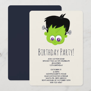 Invitation Joli Green Frankenstein Monster Visage Anniversair
