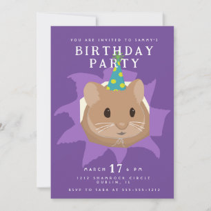 Invitation Joli hamster d'anniversaire en regardant à travers