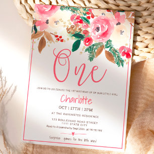 Invitation Joli hiver floral de Noël Aquarelle photo Un