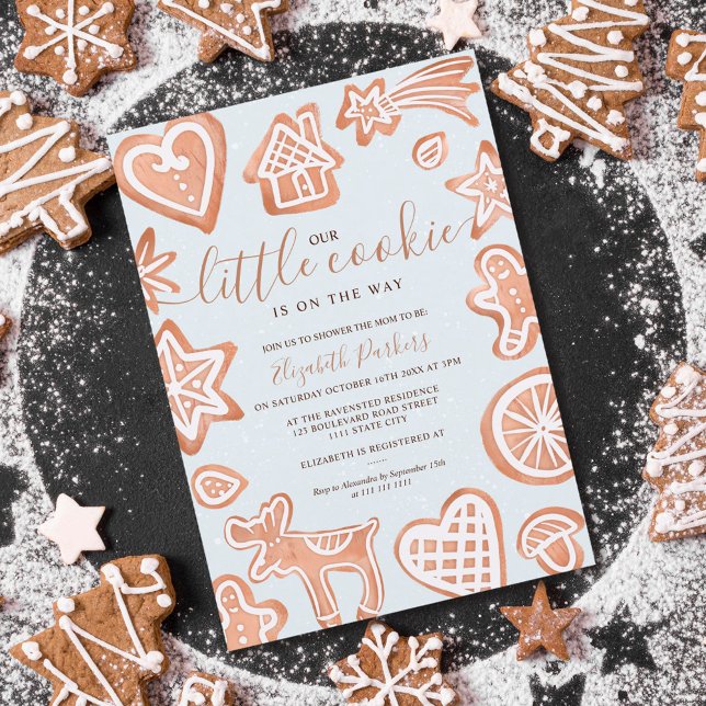 Invitation Joli hiver Noël petit baby shower biscuit (Cute winter Christmas little cookie baby shower Invitation)