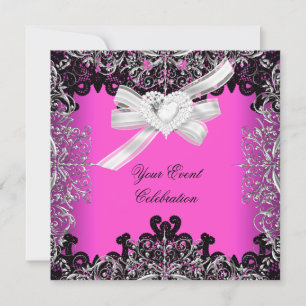 Invitation Joli Hot Rose Blanc Noir Lace Élégante Partie