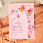 Invitation Joli jardin audacieux rose floral doux 16<br><div class="desc">Gras vibrante Joli jardin rose,  rouge et bleu floral doux 16 ans fête avec audacieuses fleurs abstraites peintes à la main avec une police élégante et moderne script de brosse sur rose pastel blush. Parfait pour le printemps,  fête d'anniversaire d'été !</div>