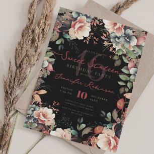 Invitation Joli jardin Boho Floral Sweet 16 Noir