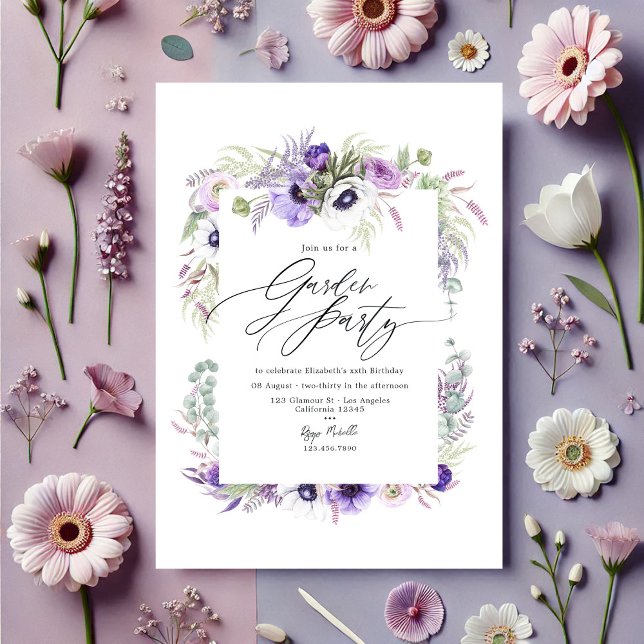 Invitation Joli Jardin de Fête Floral Violet Poussiéreux Élég (Elegant Dusty Violet Floral Garden Party Invitation)