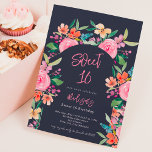 Invitation Joli jardin fleuri aquarelle arche Sweet 16<br><div class="desc">Annoncez votre prochain anniversaire Sweet 16 avec nos jolies invitations de jardin botanique sur bleu marine foncé, avec de jolies et charmantes fleurs roses, roses, bleu, violet et jaune fleuris avec la verdure. Le script de brosse moderne ajoute une touche d'élégance à ces invitations uniques qui sont parfaites pour toute...</div>