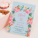 Invitation Joli jardin fleuri aquarelle arche Sweet 16<br><div class="desc">Annoncez votre prochain anniversaire Sweet 16 avec nos jolies invitations de jardin botanique, avec de jolies et charmantes fleurs roses, roses, bleues, violettes et jaunes fleuris avec verdure sur le bleu pastel glace. Le script de brosse moderne ajoute une touche d'élégance à ces invitations uniques qui sont parfaites pour toute...</div>