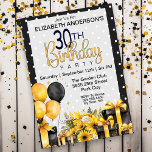 Invitation Joli Jaune et Noir 30e anniversaire<br><div class="desc">Jolie présentation jaune et noir, ballons et 30e invitation anniversaire de fleurs. Il Est Facile De Changer L'Exemple De Texte En Vous Propre En Cliquant Sur Personnaliser. Cliquez Sur Personnaliser/Modifier Avec L'Outil De Création Pour Modifier Le Type De Police, La Couleur De Police, La Taille De Police, Ou Pour Ajouter/Supprimer/Modifier...</div>