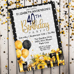 Invitation Joli Jaune et Noir 40e anniversaire<br><div class="desc">Jolie présentation jaune et noir, ballons et fleurs 40e anniversaire Invitations. Il Est Facile De Changer L'Exemple De Texte En Vous Propre En Cliquant Sur Personnaliser. Cliquez Sur Personnaliser/Modifier Avec L'Outil De Création Pour Modifier Le Type De Police, La Couleur De Police, La Taille De Police, Ou Pour Ajouter/Supprimer/Modifier Le...</div>