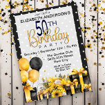 Invitation Joli Jaune et Noir 50e anniversaire<br><div class="desc">Jolie présentation Jaune et Noir, Ballons et Fleur 50e anniversaire Invitations. Il Est Facile De Changer L'Exemple De Texte En Vous Propre En Cliquant Sur Personnaliser. Cliquez Sur Personnaliser/Modifier Avec L'Outil De Création Pour Modifier Le Type De Police, La Couleur De Police, La Taille De Police, Ou Pour Ajouter/Supprimer/Modifier Le...</div>