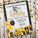 Invitation Joli Jaune et Noir 90e anniversaire<br><div class="desc">Jolie présentation jaune et noir, ballons et fleurs 90e anniversaire Invitations. Il Est Facile De Changer L'Exemple De Texte En Vous Propre En Cliquant Sur Personnaliser. Cliquez Sur Personnaliser/Modifier Avec L'Outil De Création Pour Modifier Le Type De Police, La Couleur De Police, La Taille De Police, Ou Pour Ajouter/Supprimer/Modifier Le...</div>