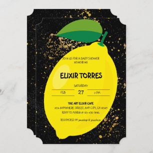 Invitation Joli Jaune Lemon Gold Parties scintillant Baby sho