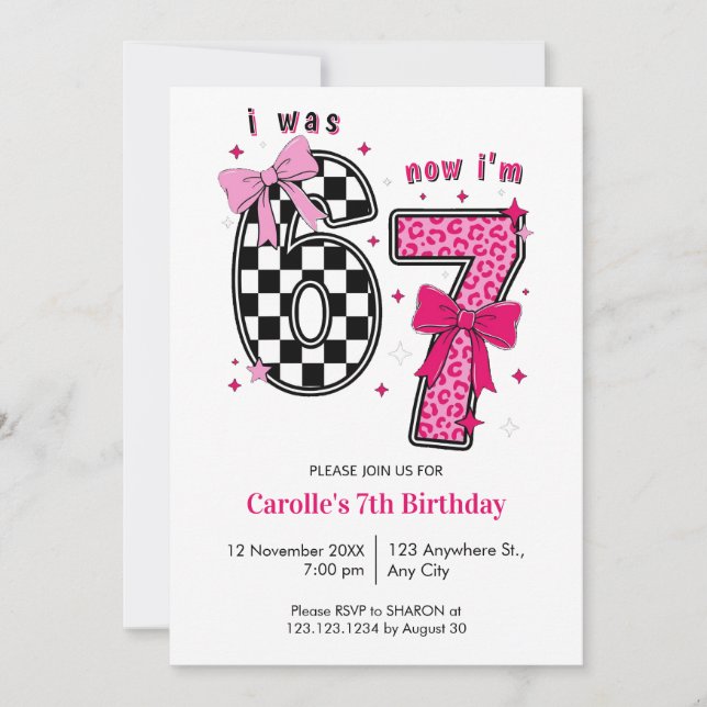 Invitation Joli J'avais 6 ans Maintenant j'ai 7 ans Anniversa (Devant)
