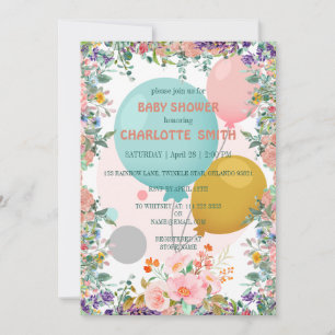 Invitation Joli joli Ballons d'aquarelle baby shower de la fl