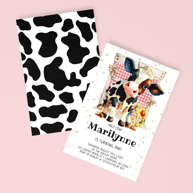 Invitation Joli Joyeux 1er Anniversaire Vache Sacrée (Créateur téléchargé)