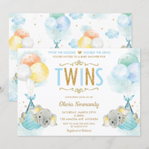 Invitation Joli Jumeaux Garçons Elephant Baby shower Sprinkel