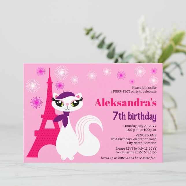 Invitation Joli Kitty Paris Rose Anniversaire (Debout devant)