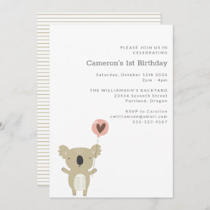 Invitation Joli Koala Bear Simple 1er anniversaire